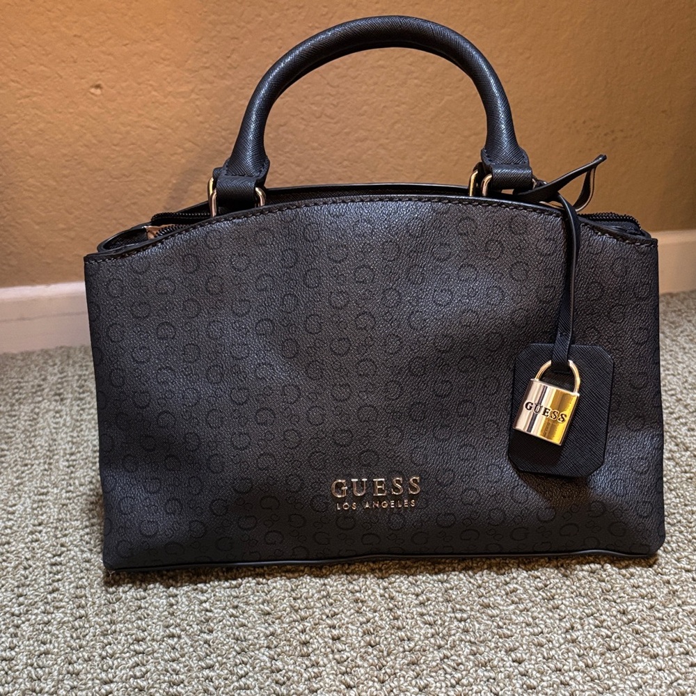 GUESS Charcoal Satchel with Gold Accents
